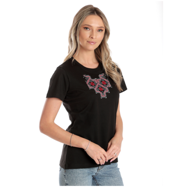 Poza produs Tricou broderie dama DV24TB03 negru traditional, Dress to Impress | marimea S