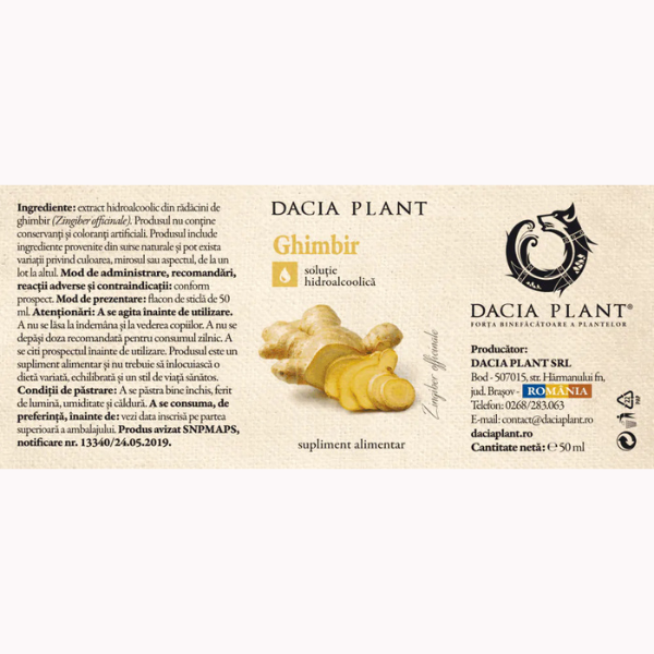 Poza produs Tinctura Ghimbir, Dacia Plant | 50 ml