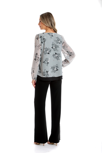 Poza produs Bluza voal dublu CP25024 gri floral/negru, Cesy | marimea XL