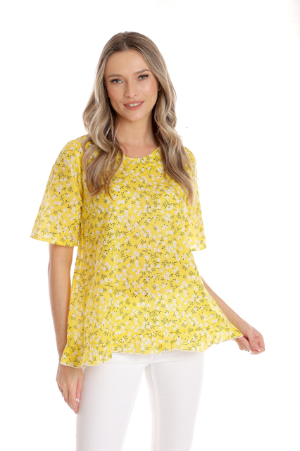 Poza produs Bluza volanas CV25044 galben microfloral, Cesy | marimea XL