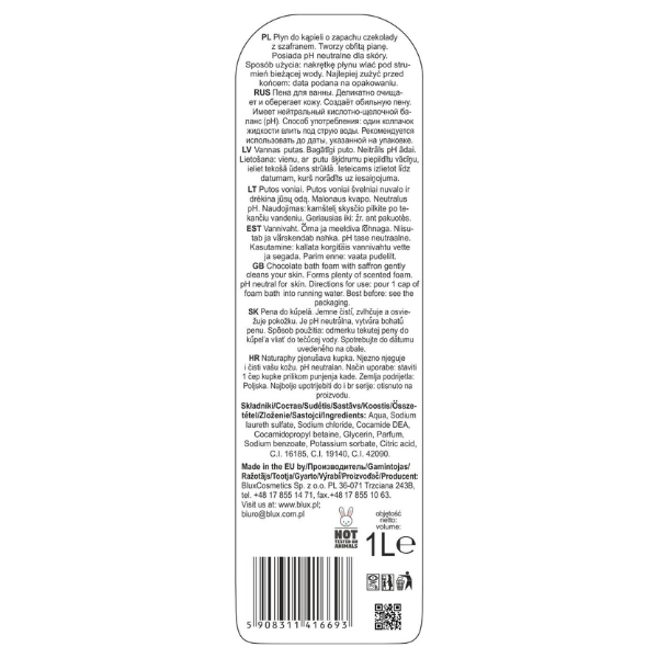 Poza produs Spuma de baie cu ciocolata si sofran Naturaphy, Blux | 1 l