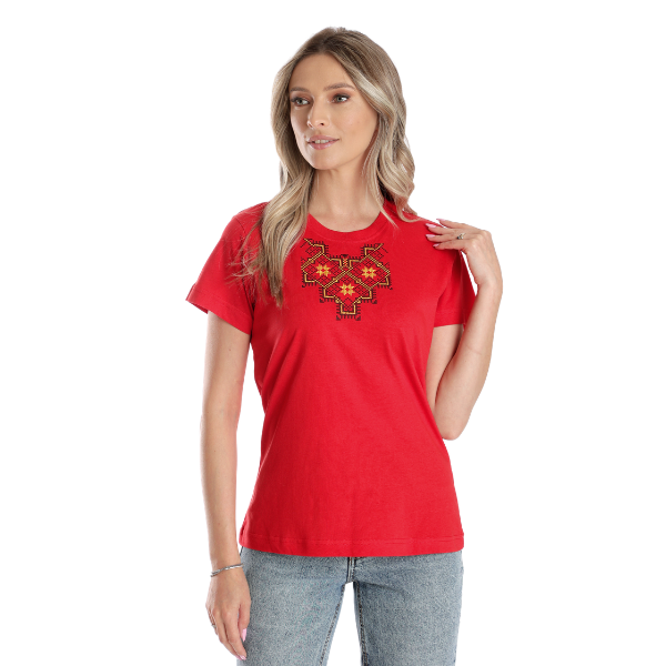 Poza produs Tricou broderie dama DV24TB05 rosu traditional, Dress to Impress | marimea S