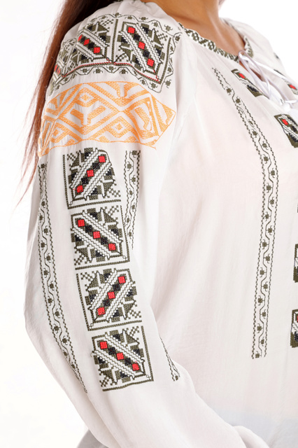 Poza produs Ie broderie dama DI25IE83 alb/kaki/rosu traditional, Dress to Impress | marimea 44/46