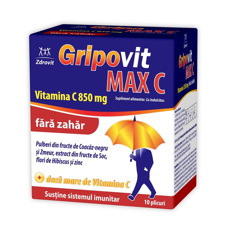 Poza produs Gripovit Max C fara zahar, Zdrovit | 10 plicuri