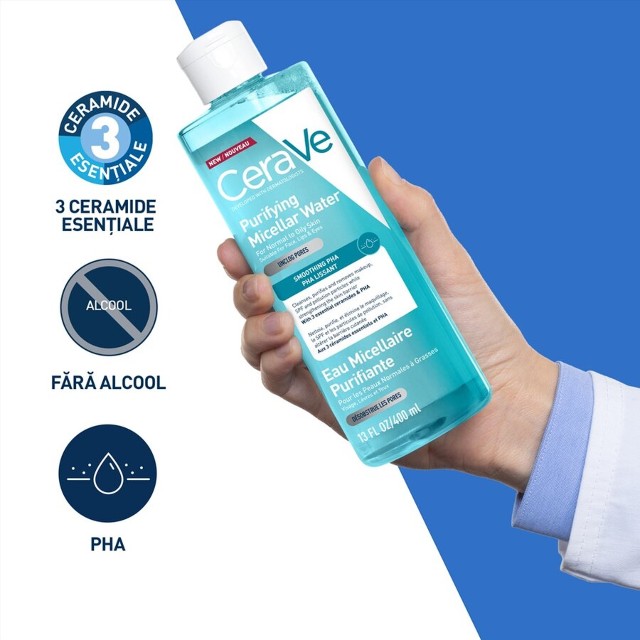 Apa micelara purifianta pentru ten Normal si Gras, Cerave | 400 ml — poza produs 7/8