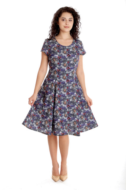 Poza produs Rochie clini CV24038 negru/albastru/rosu flori, Cesy | marimea S