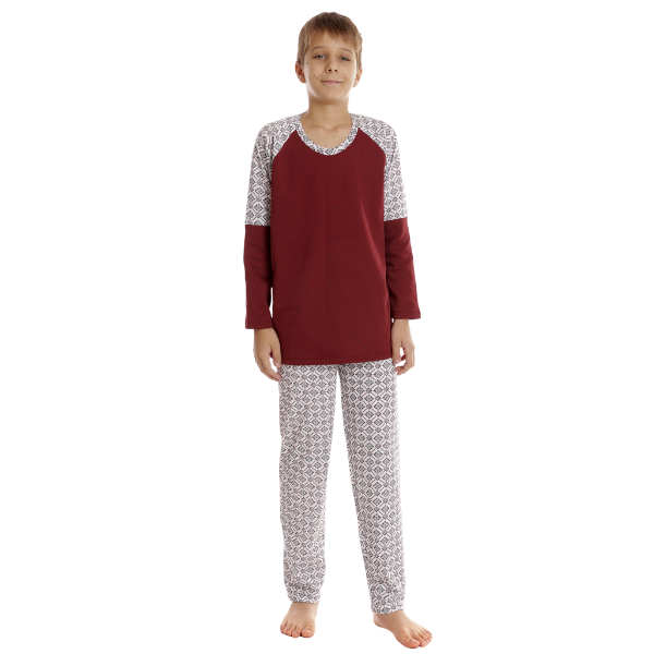 Pijama baieti AI2515 grena/alb imprimeu, Andana | marimea 40 (13/14 ani) — poza produs 1/3
