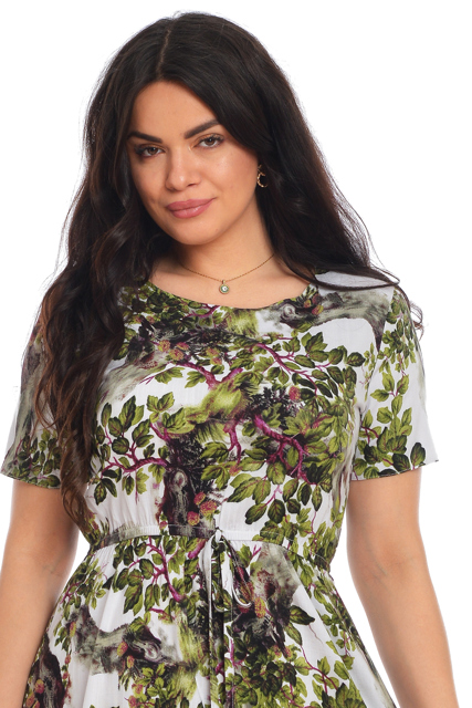 Poza produs Rochie snur talie ERV21V165 alb/verde imprimeu frunze, Eranthe | marimea S
