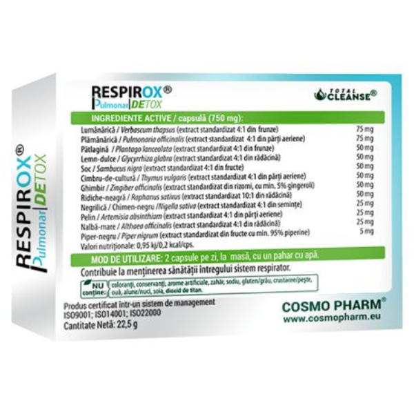 Poza produs Respirox Pulmonar Detox Total Cleanse, Cosmopharm | 30 capsule