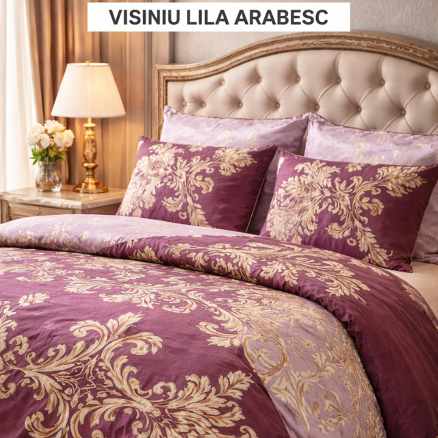 Poza produs Lenjerie de pat 2 persoane COTTON visiniu lila arabesc 240x260 cm, Ralex | 1 buc