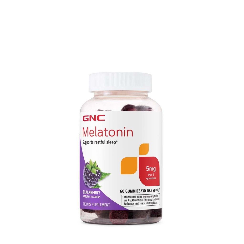Poza produs GNC Melatonin 5 mg Gummies, Melatonina 5 mg Jeleuri cu Aroma Naturala de Mure | 60 jeleuri