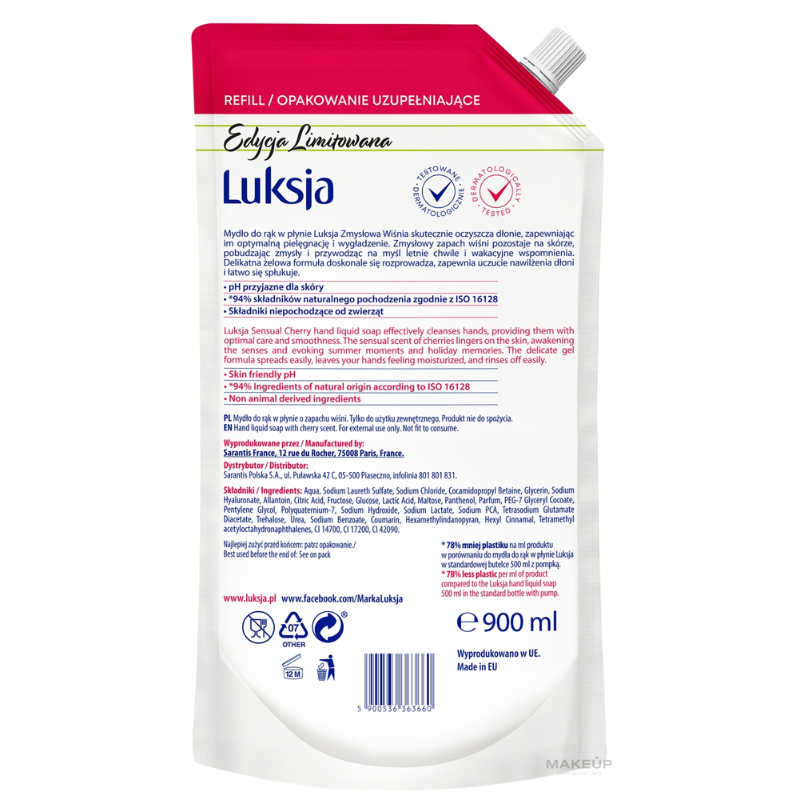 Poza produs Rezerva sapun CREAMY & SOFT SENSUAL CHERRY XXL, Luksja | 900 ml