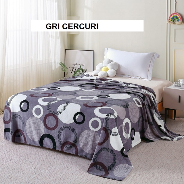 Poza produs Patura pufoasa gri cercuri 200 x 220 cm, Ralex | 1 buc