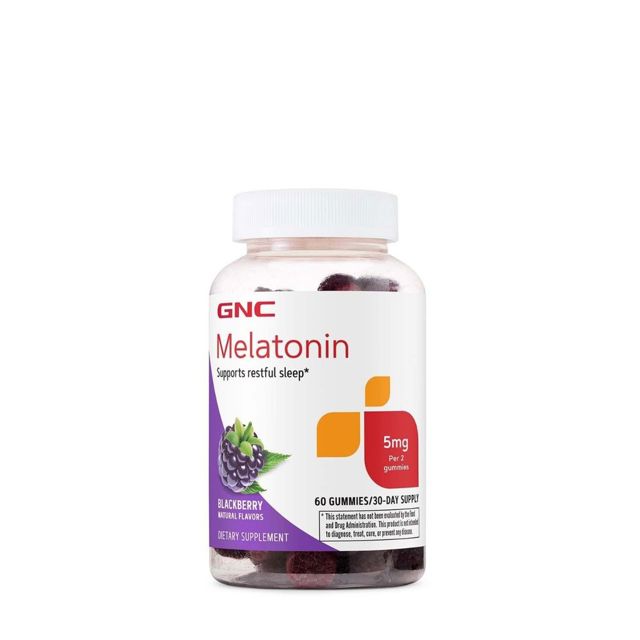 Poza produs GNC Melatonin 5 mg Gummies, Melatonina 5 mg Jeleuri cu Aroma Naturala de Mure | 60 jeleuri