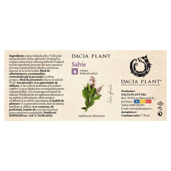 Poza produs Tinctura Salvie, Dacia Plant | 50 ml