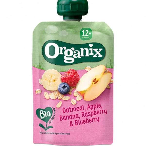 Poza produs GUSTARE ECOLOGICA BIO DE OVAZ MERE BANANE ZMEURA SI AFINE 12+ LUNI 100G 29132