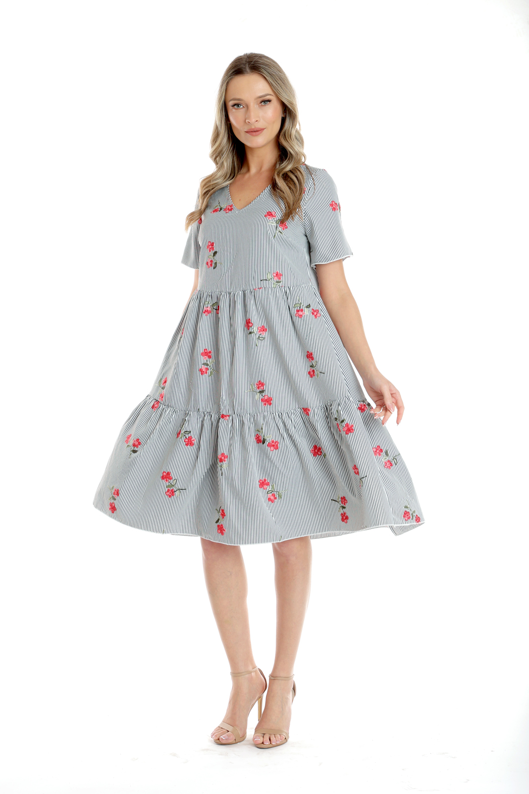 Poza produs Rochie volane CV25030 alb dungulite/broderie florala, Cesy | marimea XL