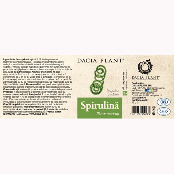 Poza produs Spirulina, Dacia Plant | 60 comprimate