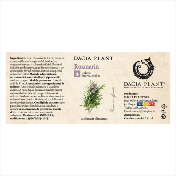 Poza produs Tinctura Rozmarin, Dacia Plant | 50 ml