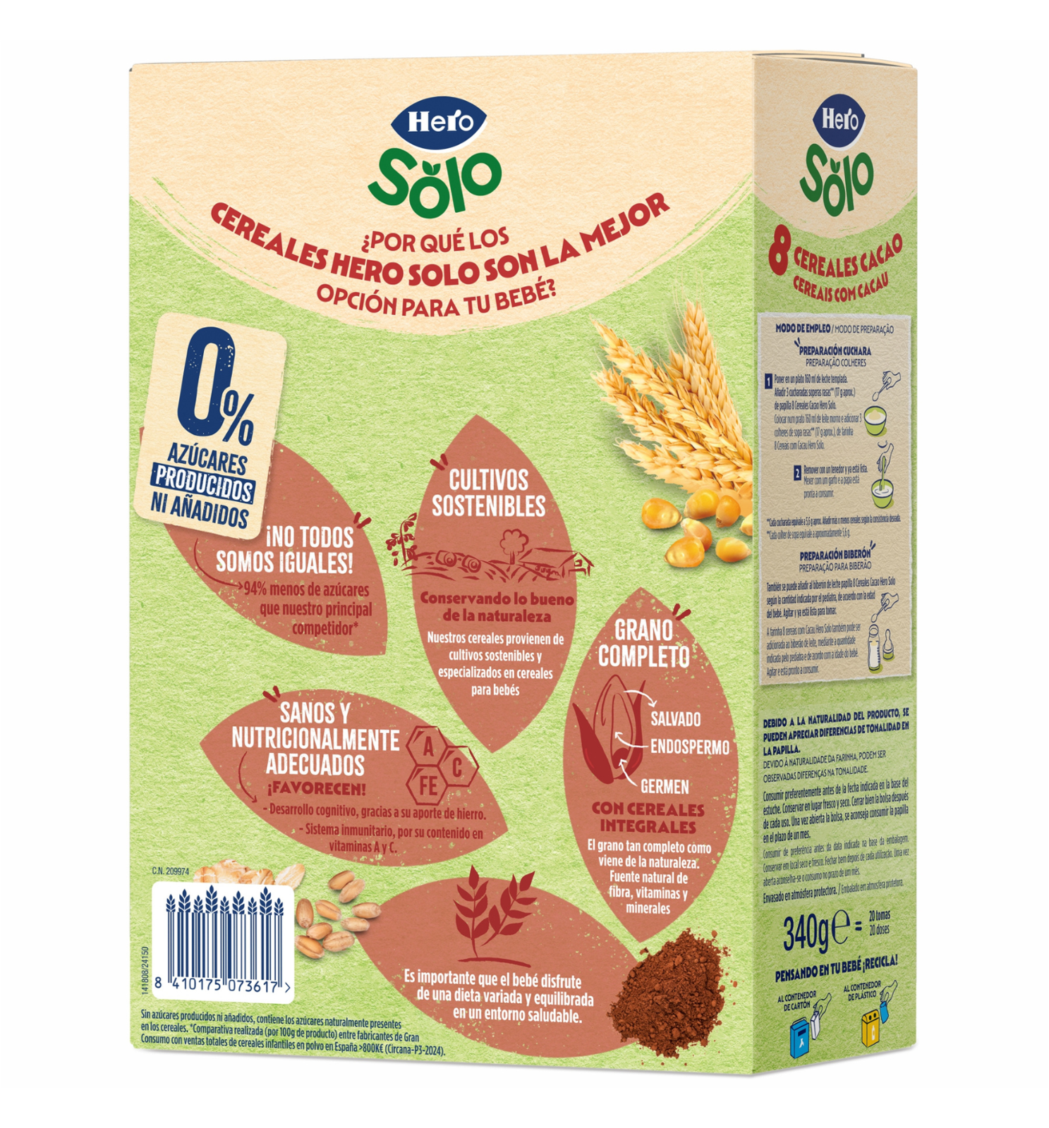 Poza produs Pudra instant 8 cereale cu cacao 12+ luni, Hero | 340 g