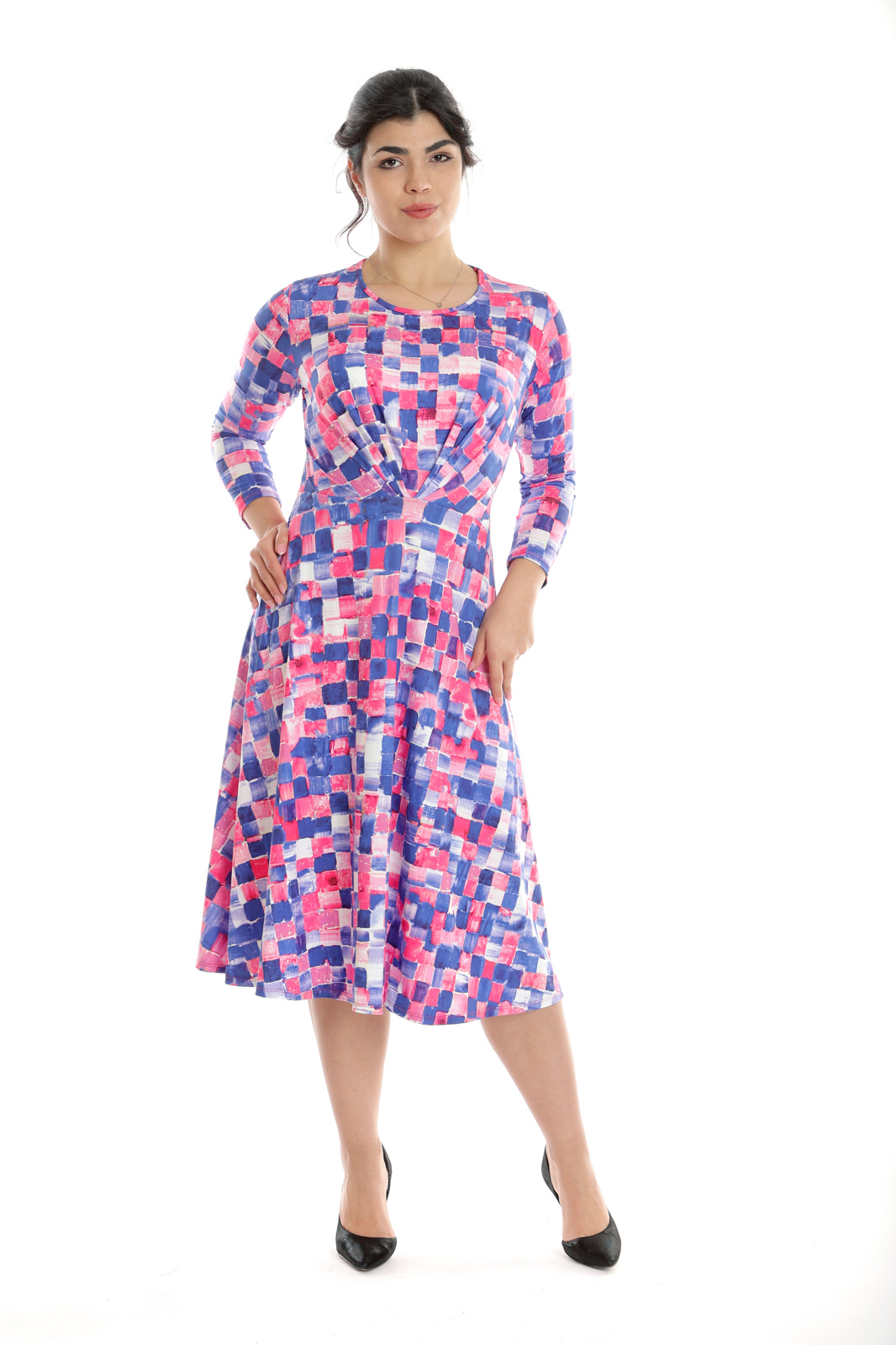 Poza produs Rochie pliuri bust CP24026 albastru/roz geometric, Cesy | marimea XL