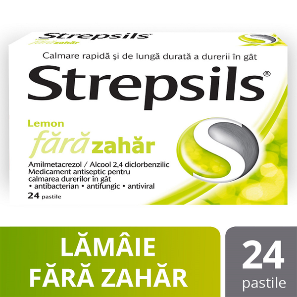 Poza produs Strepsils Lemon fără zahăr, Reckitt Benckiser | 24 pastile