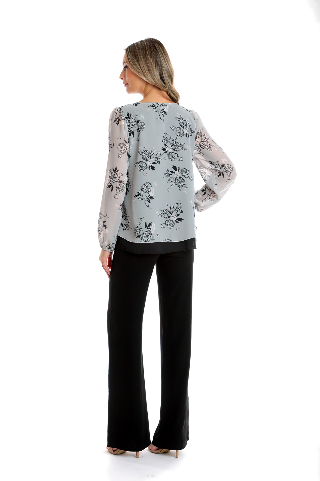 Poza produs Bluza voal dublu CP25024 gri floral/negru, Cesy | marimea M