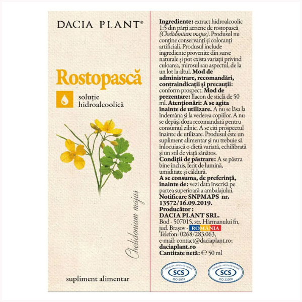 Poza produs Tinctura Rostopasca, Dacia Plant | 50 ml
