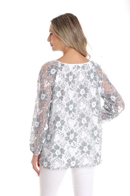 Poza produs Bluza dantela CP25028 alb & gri, Cesy | marimea XXL