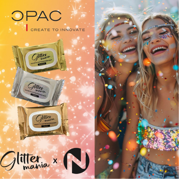 Poza produs Servetele refreshing cu sclipici pentru fata si corp  Glittermania Goldness Auriu, O-Pac | 15 buc