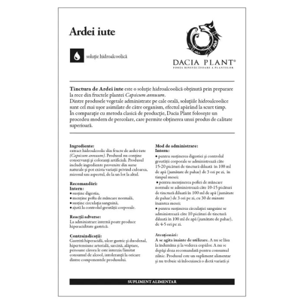 Poza produs Tinctura Ardei iute, Dacia Plant | 50 ml