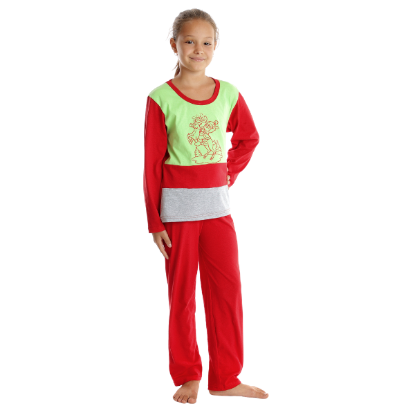 Pijama copii (fete) AI2359 rosu/vernil/gri, Andana | marimea 32 (5/6 ani) — poza produs 2/3