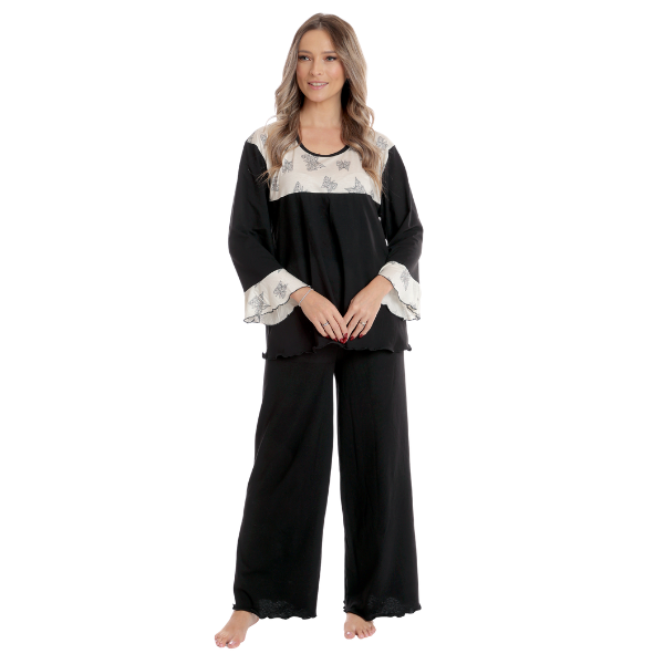Pijama dama AI2503 negru/crem fluturi, Andana | marimea S — poza produs 1/3