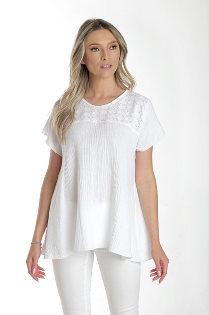 Poza produs Bluza dantela brodata CV24060 alb, Cesy | marimea L