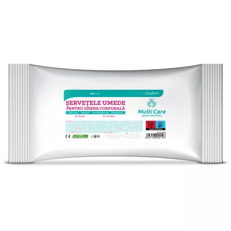 Poza produs Servetele umede pentru igiena corporala Confort, Multi Care | 50 bucati