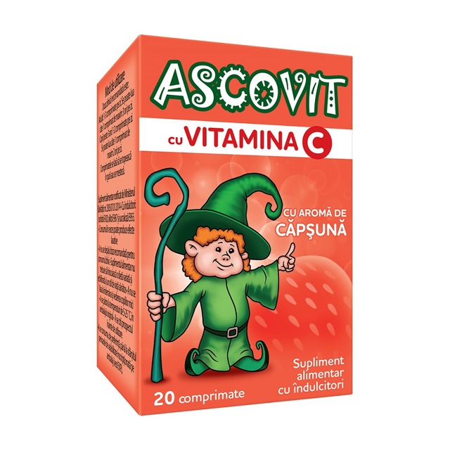 Poza produs Ascovit cu vitamina C cu aroma de capsuni, 100 mg, Omega Pharm | 20 comprimate