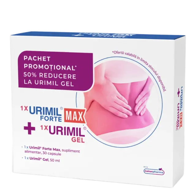 Poza produs Pachet Urimil Forte Max 30 capsule + Urimil gel 50 ml, NaturPharma