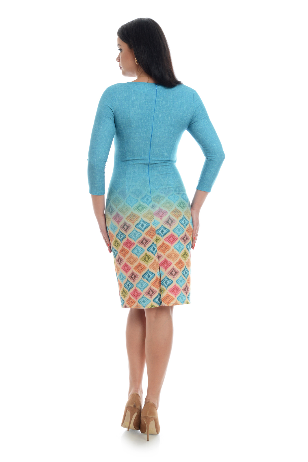 Poza produs Rochie DP21R27B bleu/bordura multicolora, Dress to Impress | marimea 42