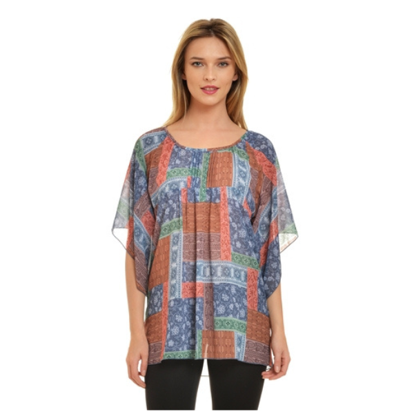 Bluza voal B384 albastru/corai/verde, Natalee | marimea S — poza produs 1/2
