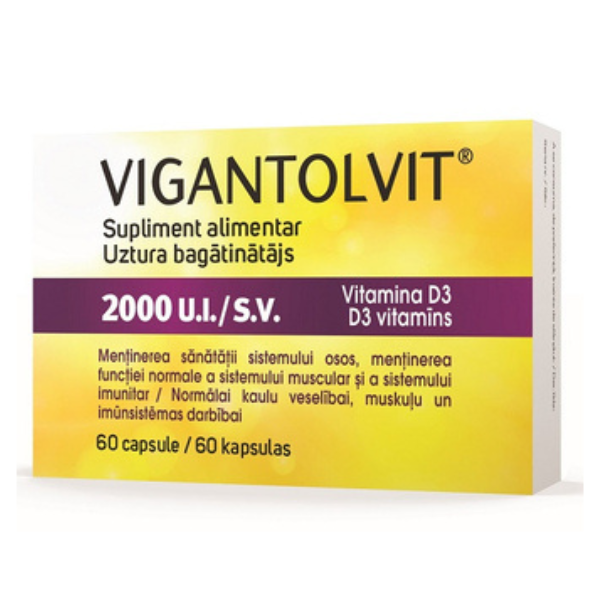 Poza produs VIGANTOLVIT, Vitamina D3 2000 U.I., Catalent | 60 capsule moi