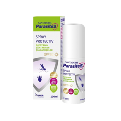 Spray protectiv SPF 50 impotriva tantarilor si capuselor Santaderm Parasites, Viva Pharma | 100 ml
