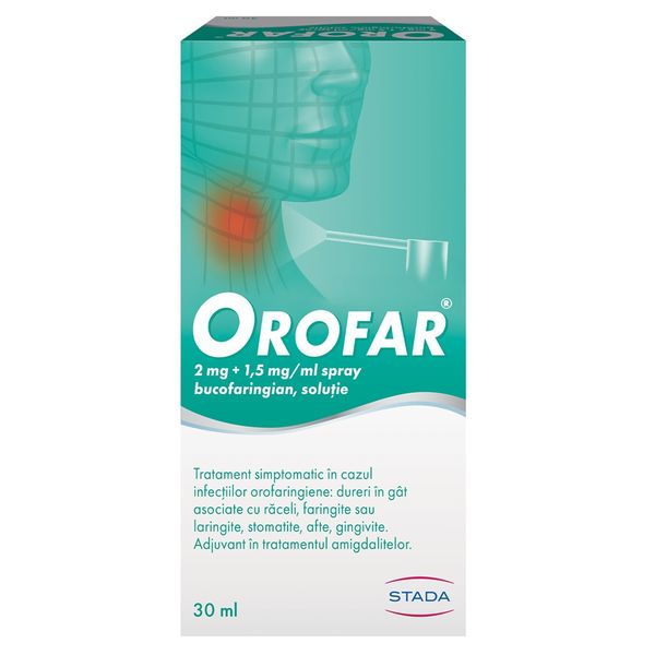 Poza produs Orofar spray bucofaringian 2 + 1,5 mg/ml, Stada | 30 ml