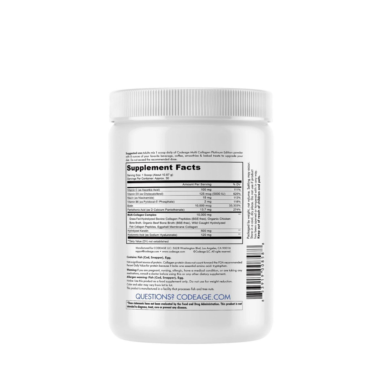 Poza produs  MULTI COLLAGEN PEPTIDES  – Peptide de colagen cu biotină, keratină și acid hialuronic, GNC | 323 g