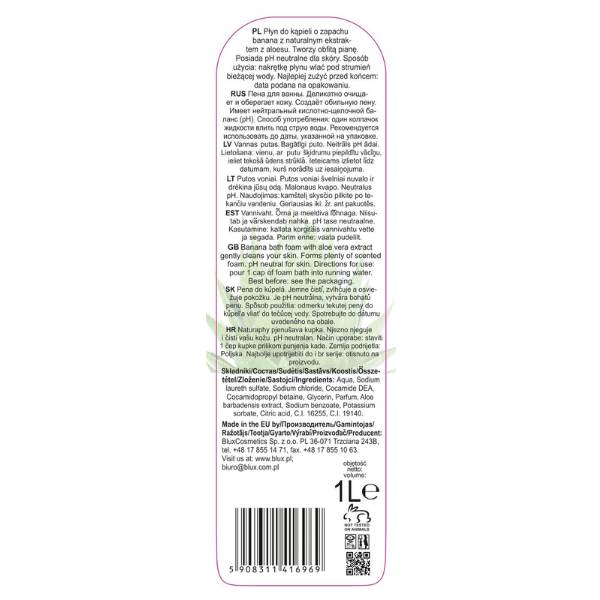 Poza produs Spuma de baie Banane si Extract de Aloe Vera Naturaphy, Blux | 1 l