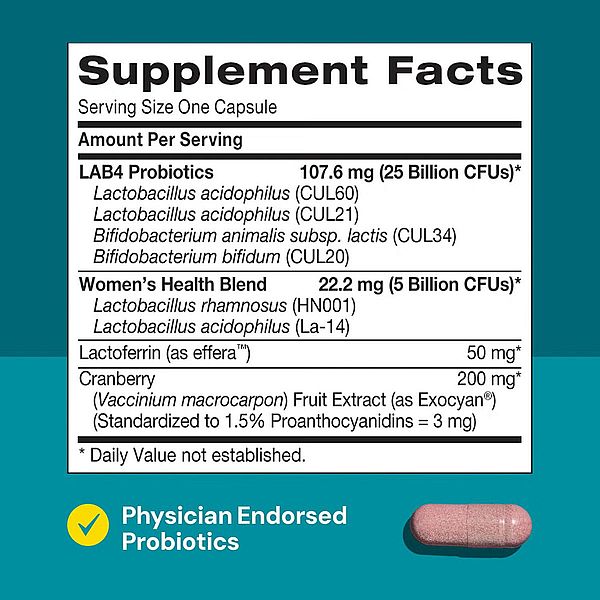 GNC Gut Health Women’s Probiotic, Probiotic pentru Flora Vaginala, LAB4, 30 Miliarde UFC, cu Merisor si Lactoferrin | 30 cps — poza produs 2/10