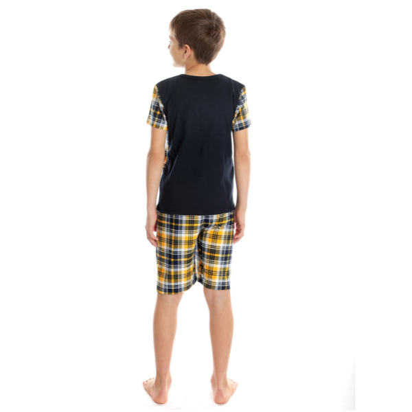 Pijama 1/2 baieti AV2424 bleumarin/galben cadrilat, Andana | marimea 32 (5/6 ani) — poza produs 3/3