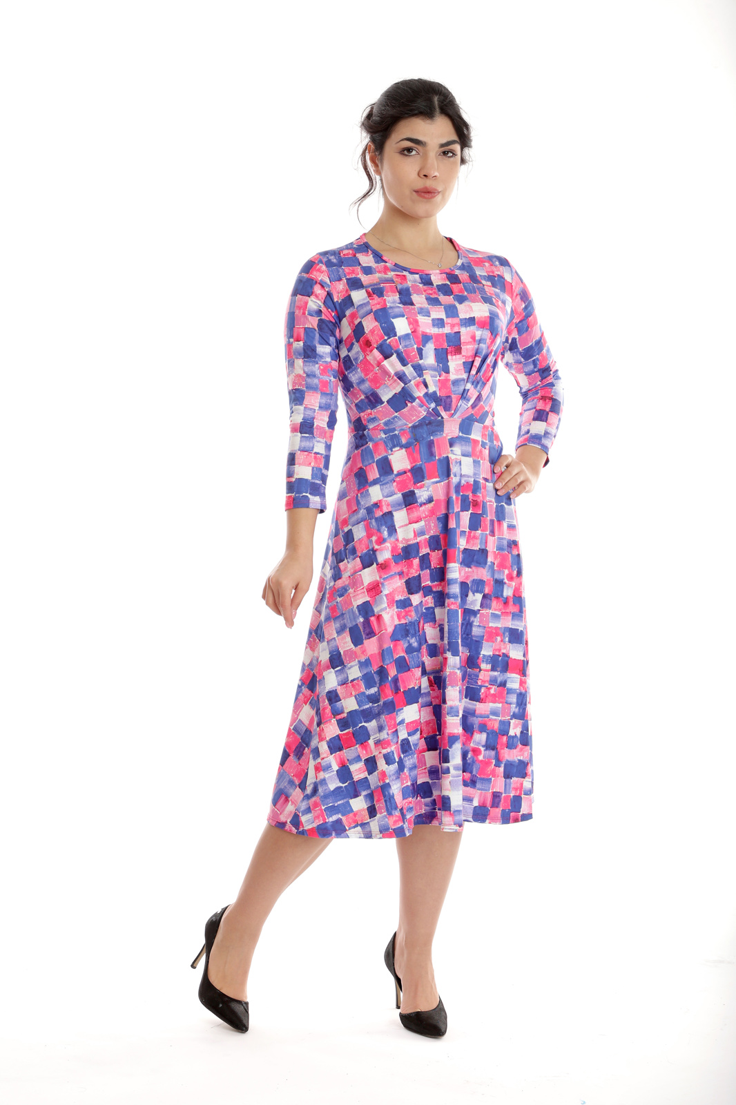 Poza produs Rochie pliuri bust CP24026 albastru/roz geometric, Cesy | marimea XL