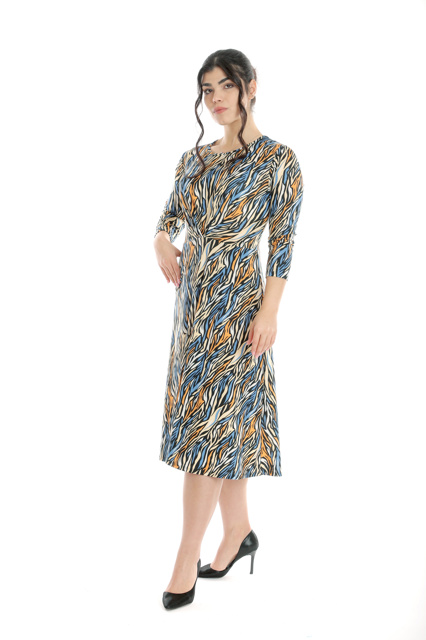 Poza produs Rochie pliuri bust CP24027 SIZE albastru/orange animal print, Cesy | marimea XXXL