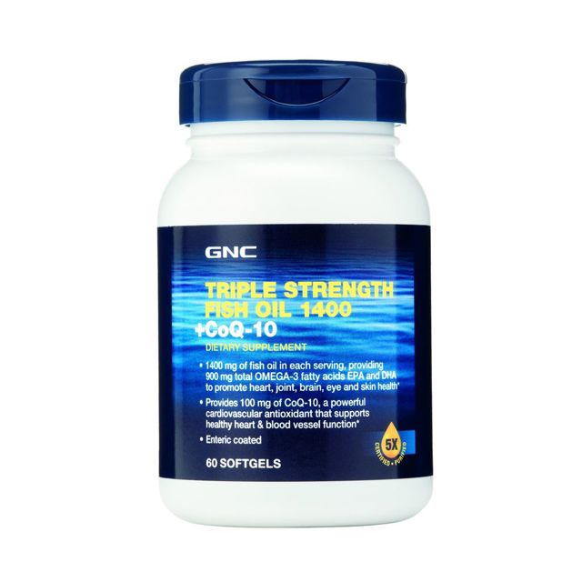 Poza produs GNC Triple Strength Fish Oil 1400 + Coq-10, Ulei de Peste si Coenzima Q-10 | 60 cps