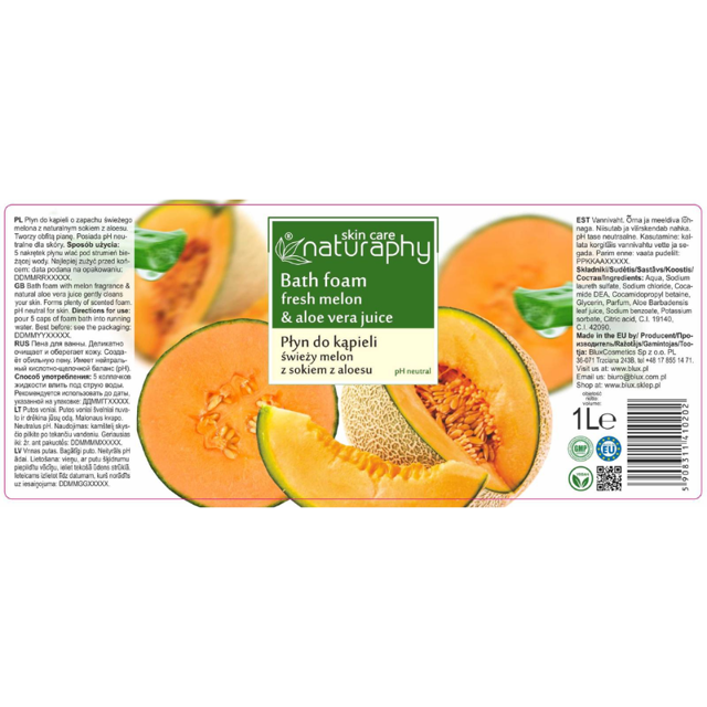 Poza produs Spuma de baie Pepene Galben si ALoe Vera Naturaphy, Blux | 1 l